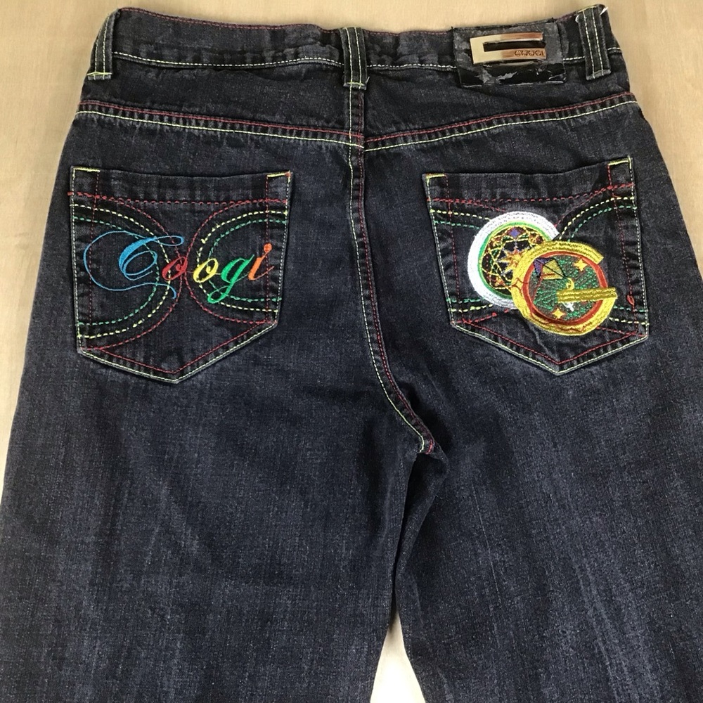 Coogi Mens Embroidered Jeans Gray Denim Baggy Loose Fitting Wide Leg Sz 34 x 34